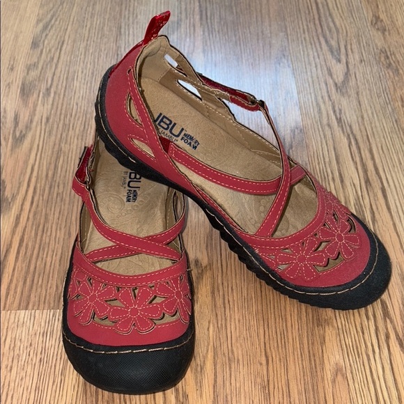 Jambu Red Flats with Floral Cut-Outs and Adjustable Strap - Picture 1 of 5